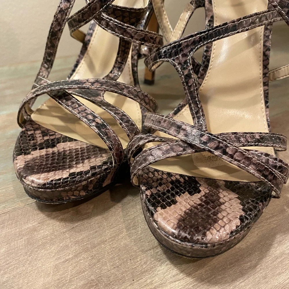 Saks Fifth Avenue Brown Snake-Print Strappy High Heels